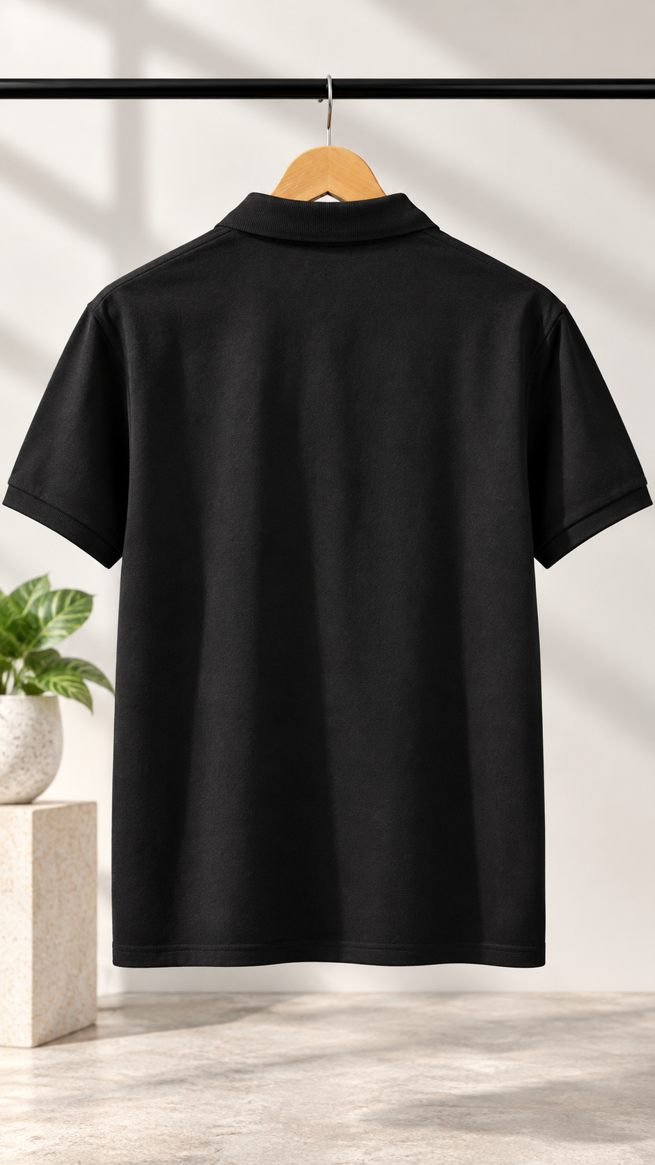 Premium Black Cotton-Blend Polo Shirt with Flag Embroidery