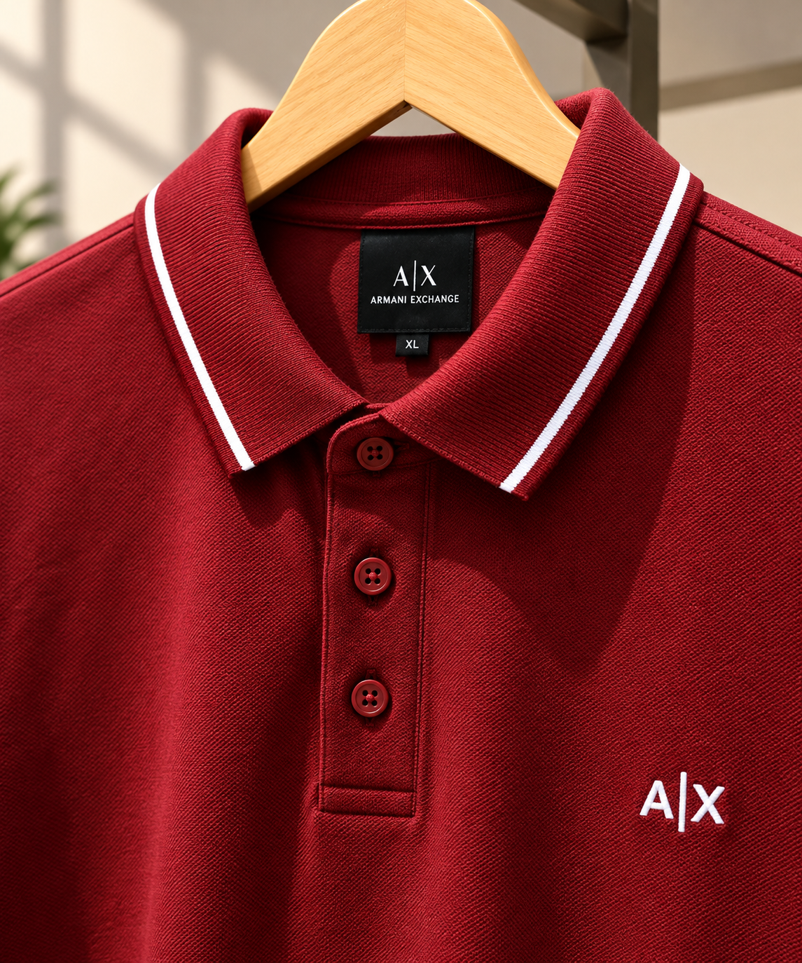 Men’s Burgundy Polo T-Shirt with Contrast Stripe Collar